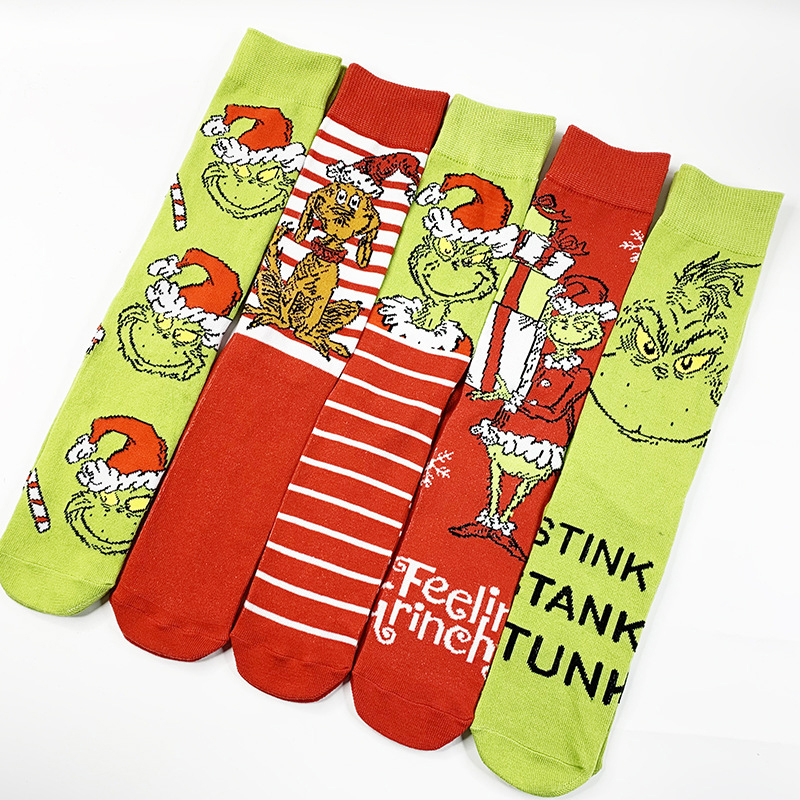 Grinch Knitting Socks Christmas Stockings Adult Holiday Crew Socks For Holiday Christmas Party Family Decoration