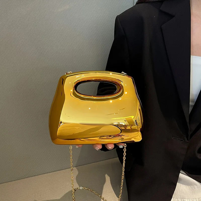 Golden acrylic womens homeless bag y ner transparent beach handbag dinner party wedding circular top handle evening clutch wallet 240910