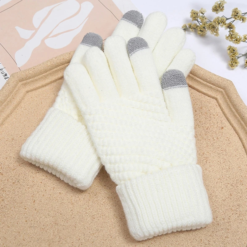 Winter Touch Screen Glove Men Warm Stretch Knit Mittens Wool Full Finger Guantes Female Crochet Luvas Thicken 240906