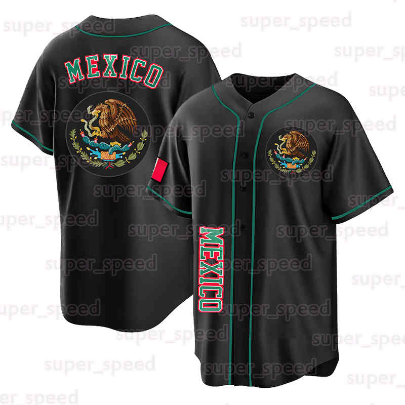De Mexico Flag Men Baseball Jersey Black Button Down Short Sleeve Hip Hop Sports Shirt Clothing Embroidered Fashion Clothes