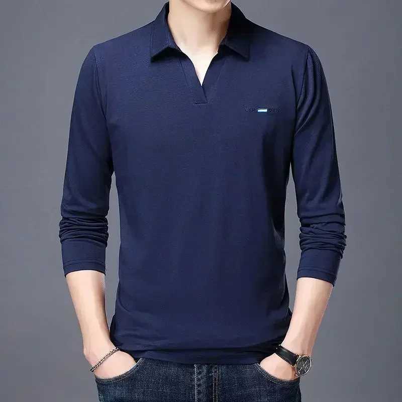 T Polo Shirt for Man Big Size Mens Clothing Unicolor Top Plain Smooth V Neck Black Oversize F Designer Long Sleeve Tee Xl New AX240912