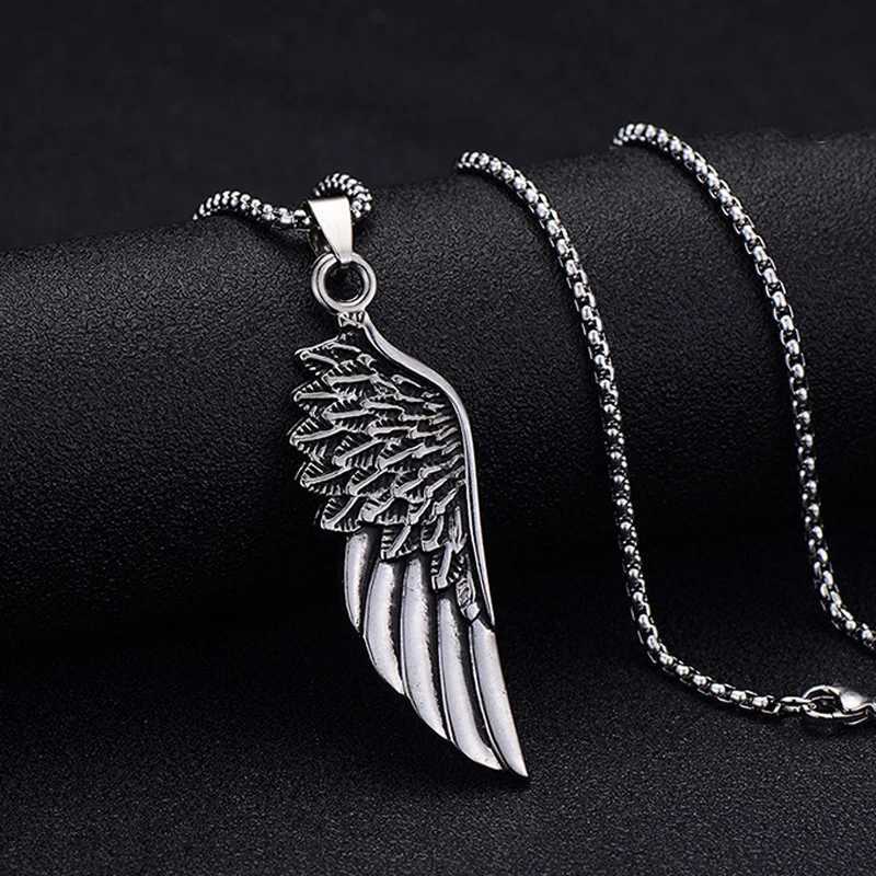 Hot Fashion Feather Mens Pendant Necklace Punk Retro Stainless Steel Box Chain Necklace Mens Jewelry Gift W240911