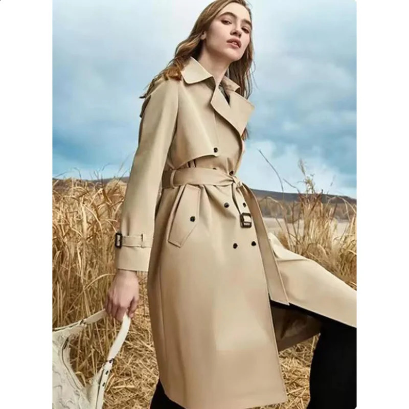 High end womens casual trench coat Spring and Autumn loose lace windproof jacket Fashion womens long parka coat XL 240911