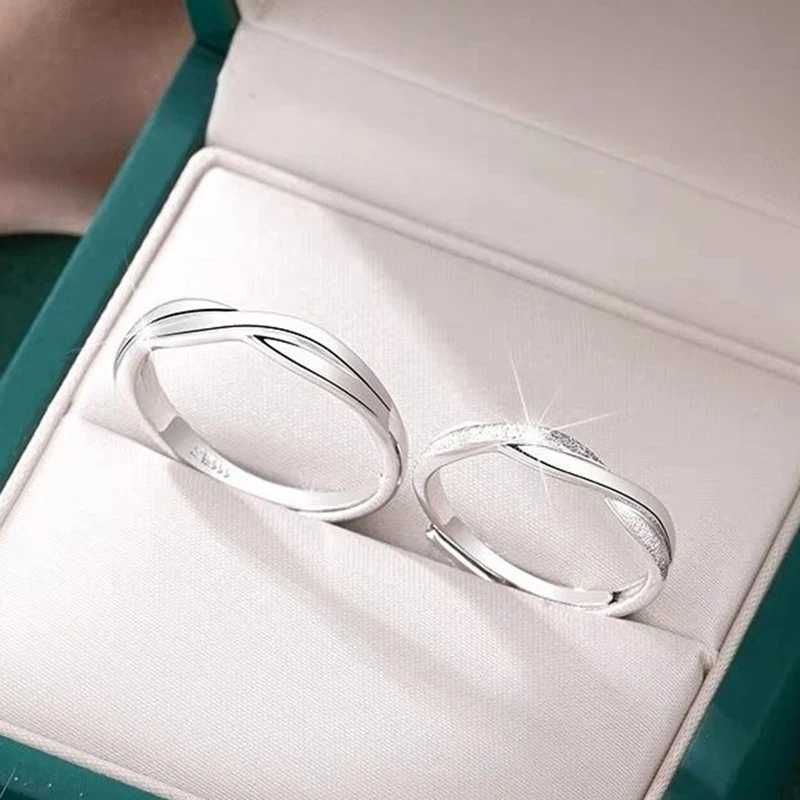 Couple Ring Set Silver Simple Opening Adjustable Finger Ring Luxury Jewelry Suitable for Womens Anniversary Gifts W240912