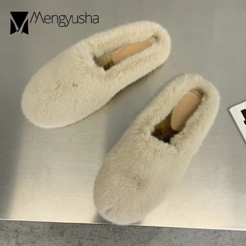 Women Winter fur slippers solid warm furry mules cold resistence cotton shoes female cozy closed toe shearling slides pantuflas 240911