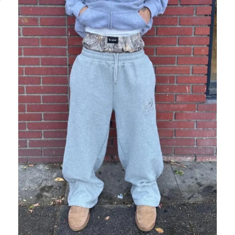 Harajuku style patchwork embroidered sweet pants couple fashion trend loose American retro long leg casual mens clothing 240912