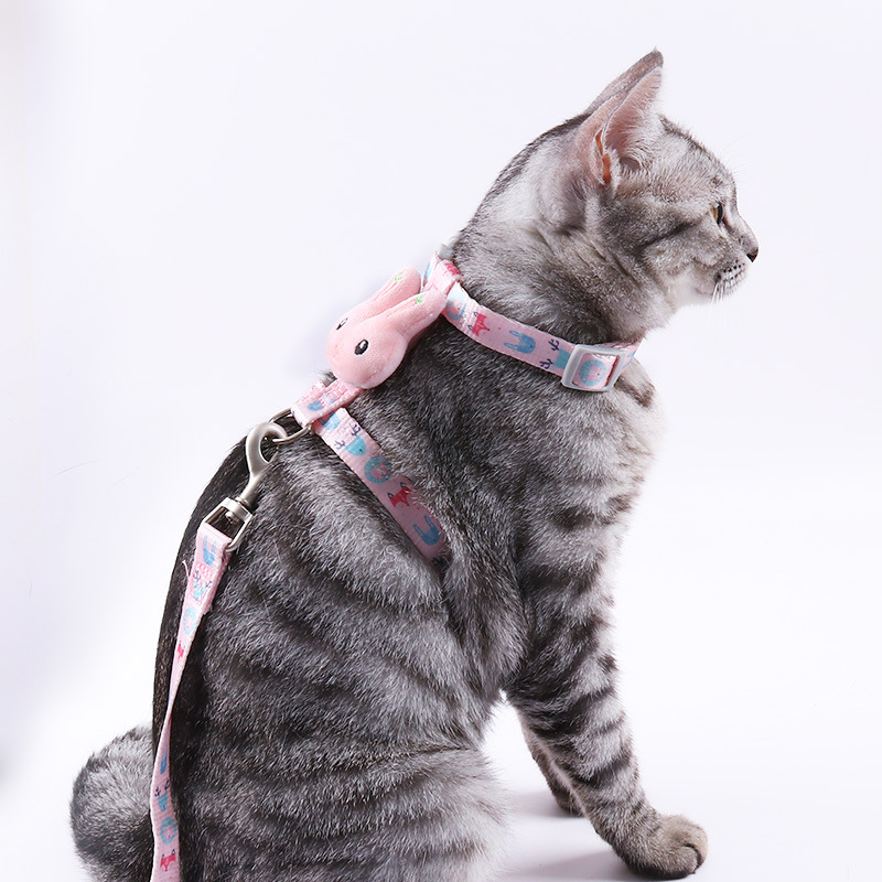 Cat Harness and Leash Rabbit I-shaped Cat Leash Anti-breakaway Adjustable Cat Walking Leashes for Cat & Puppies Cat Accessories