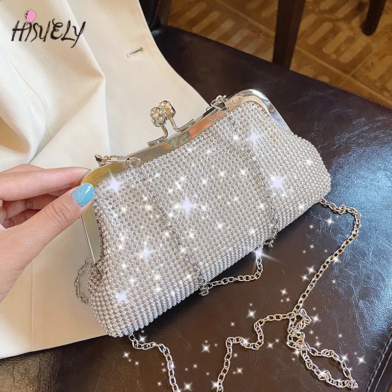 Fashion Gold Diamond Evening Bag Hassp y Handbag Elephant Chain Womens Shoulder Cross Body Wedding Party Clutch 240910