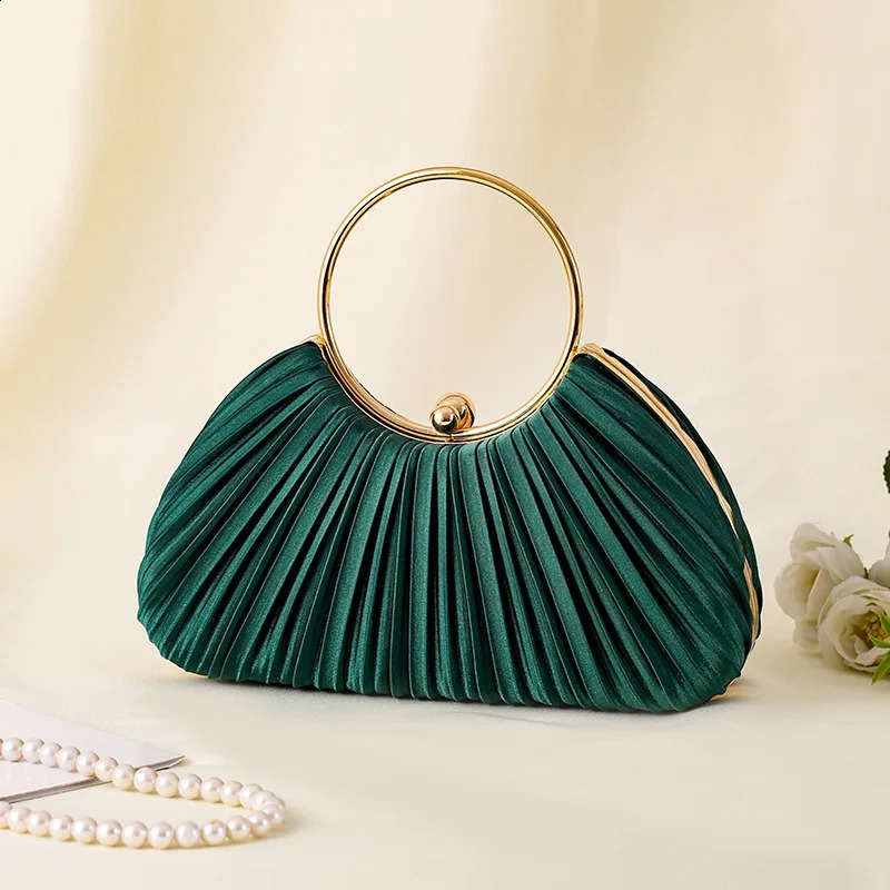 Vintage Warm Folded Evening Bag Elegant Retro Fashion Green Beige Round Womens Wedding Party Clutch Handbag 240910