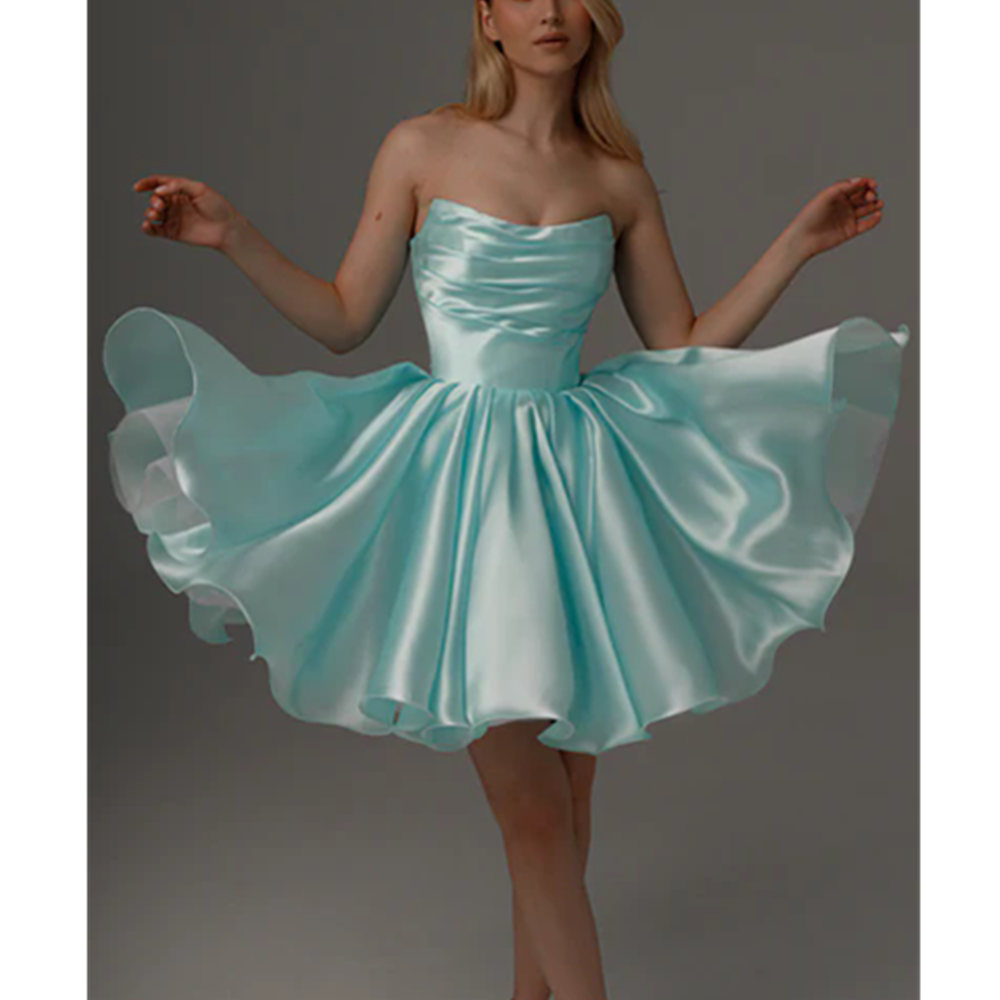 Aquamarine Cocktail Homecoming Dresses with Detachable Straps Strapless Graduation Dress Birthday Party Prom Formal Evening Gowns