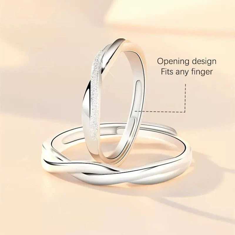 Couple Ring Set Silver Simple Opening Adjustable Finger Ring Luxury Jewelry Suitable for Womens Anniversary Gifts W240912