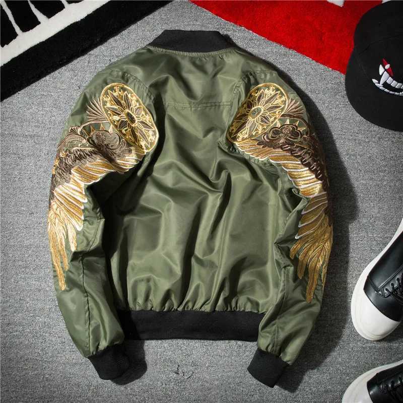 Men's Jackets Mens Spring Hip Hop Jacket Gold Wings Embroidered Bomber Jacket Mens Street Clothing Brand Casual Jacket Black WE325 J240909