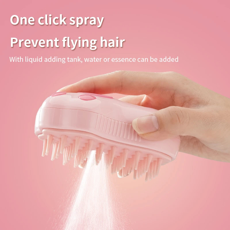 Steam brush for dogs and cats, massage comb with built-in electric water spray, soft silicone, pet hair remova