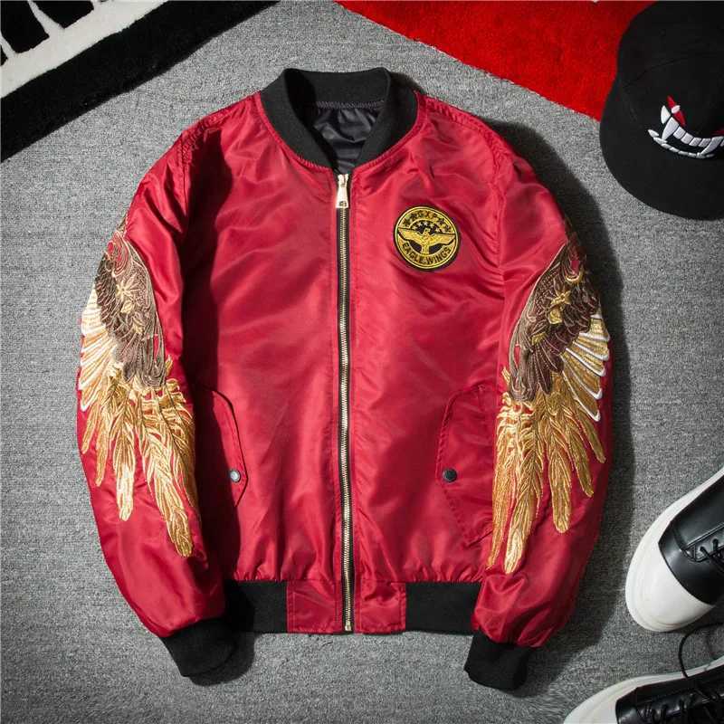 Men's Jackets Mens Spring Hip Hop Jacket Gold Wings Embroidered Bomber Jacket Mens Street Clothing Brand Casual Jacket Black WE325 J240909