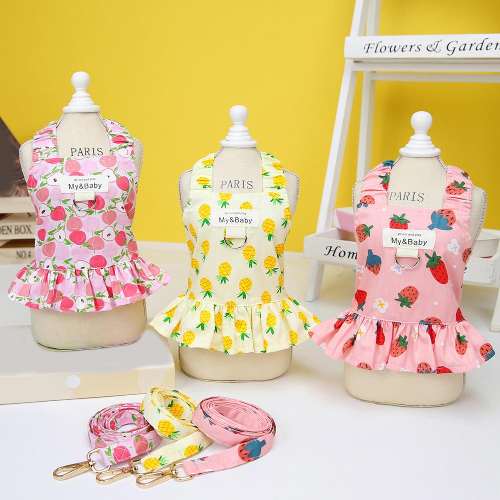 Pet Skirt Fruit Pattern Harness Design Soft Texture Comfortable Wear Lightweight Dress Up Breathable Dog Collar Traction Rope H260129