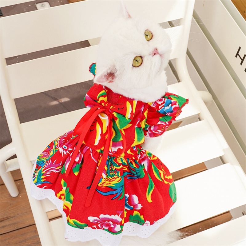 Clothes for Small Dogs Summer Fashion Print Puppy Princess Skirt Cute Flying Sleeve Cat Dress Pet Dog Costumes H260130
