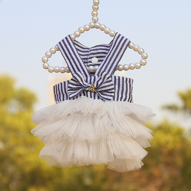 Spring And Summer Luxury Puppy Dog Pet Princess Dresses Teddy Stripe Strap Mesh Dog Cat Skirt
