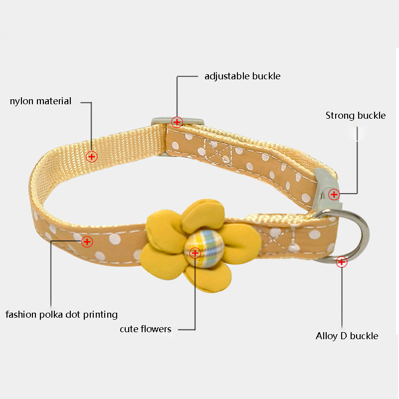 Polka Dot Cat Collar Adjustable Puppy Collar with Cute Flower Decoration for Kittens & Puppy Accessories Products Outdoor Travel