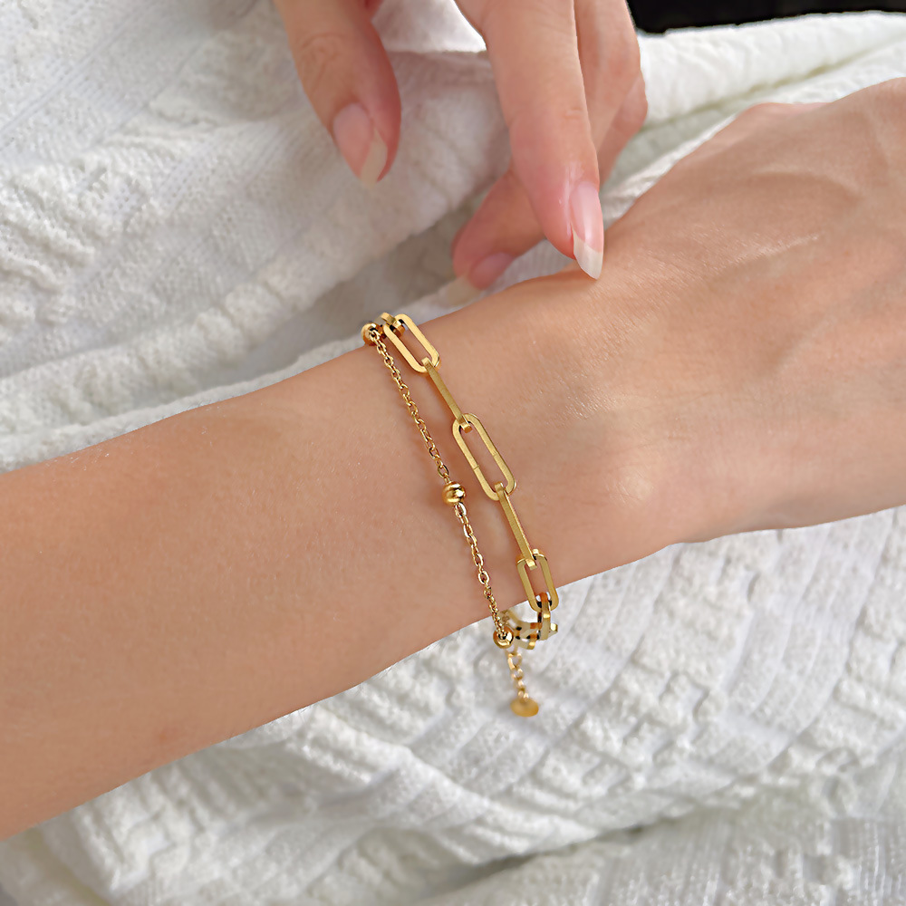 18k Gold Paper Clip Chain Bracelet Charm Designer Jewelry Waterproof Stainless Steel Chain Diamond Stack Bracelets Bangle Cuff for Woman Fashion Luxur