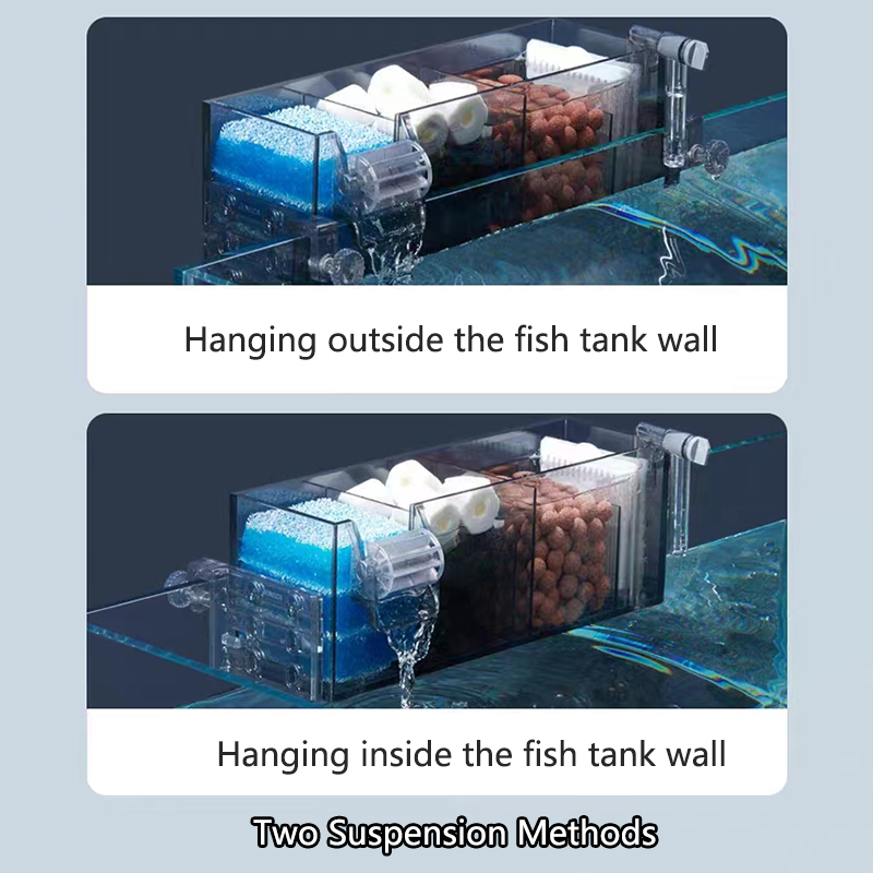 Fish Tank Waterfall Filter Box Wall Mounted Built-in Silent Circulating Water Purifier For Aquarium Tank Box With Water Pump