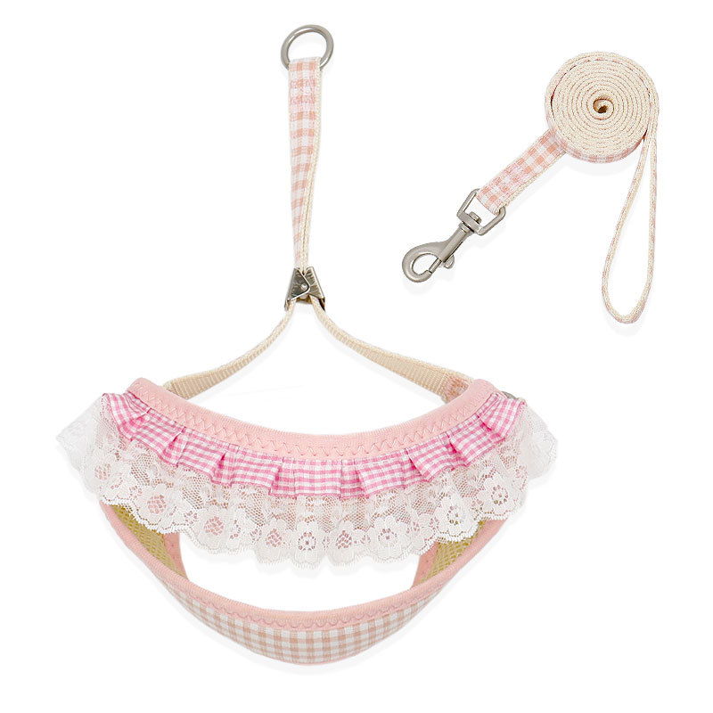 Cat Leash Harness Vest Type Anti-breakaway Walking Cat Rope & Harness with Flower Lace Trim for Outdoor Travel of Cats & Puppies