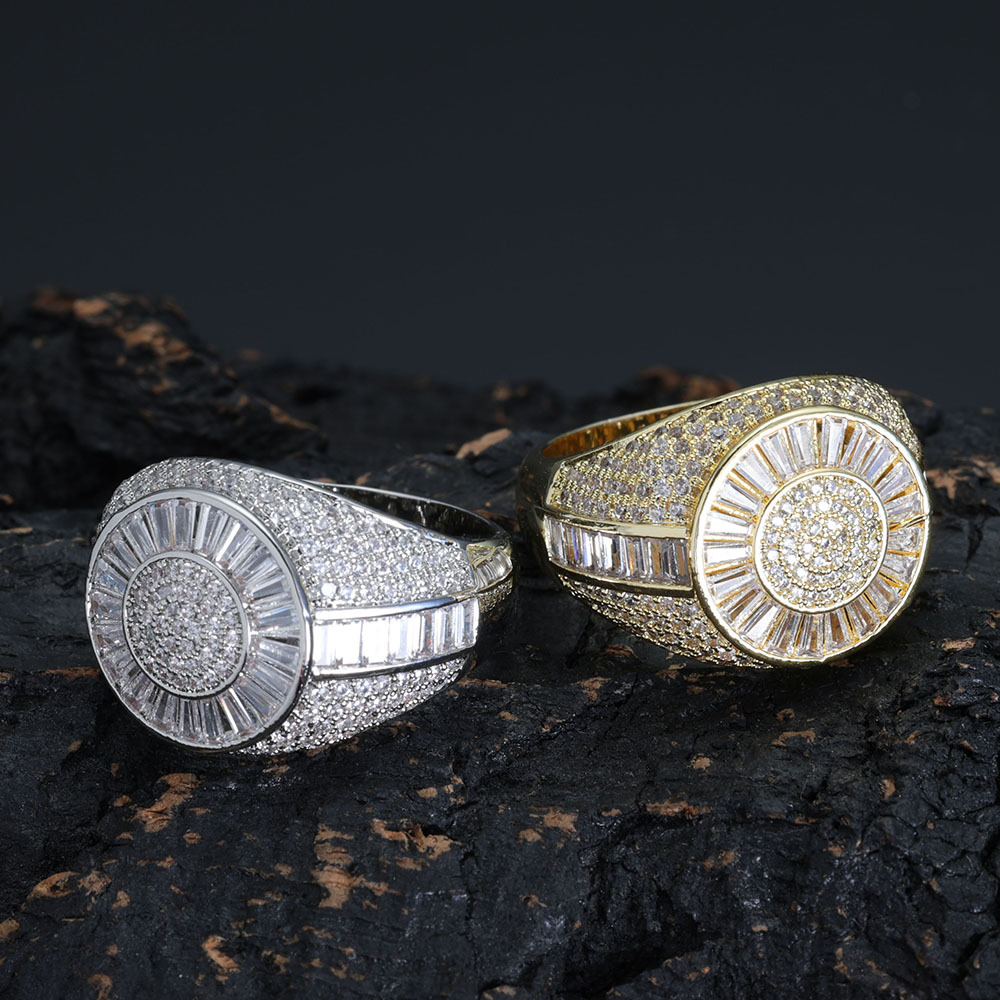 Hip Hop TopBling 5A T Zircon Casting Rings 18K Real Gold Plated Mens Jewelry