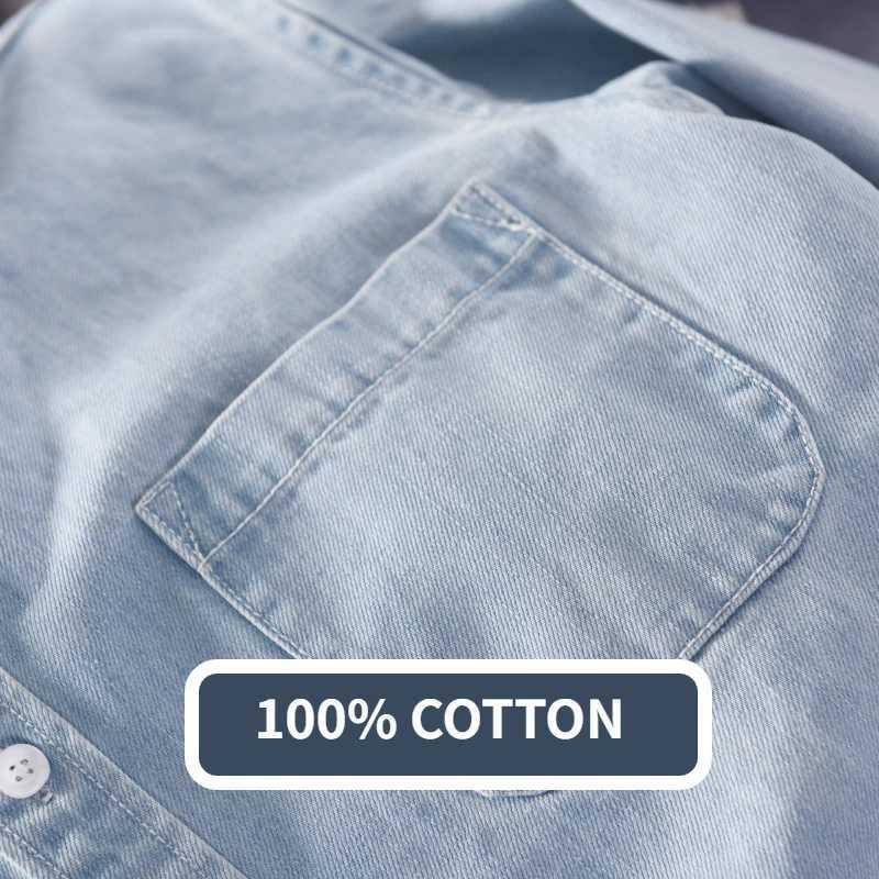 Spring new solid color mens denim shirt 100% pure cotton fashion all season ultra-thin mens clothing A18021 W240911