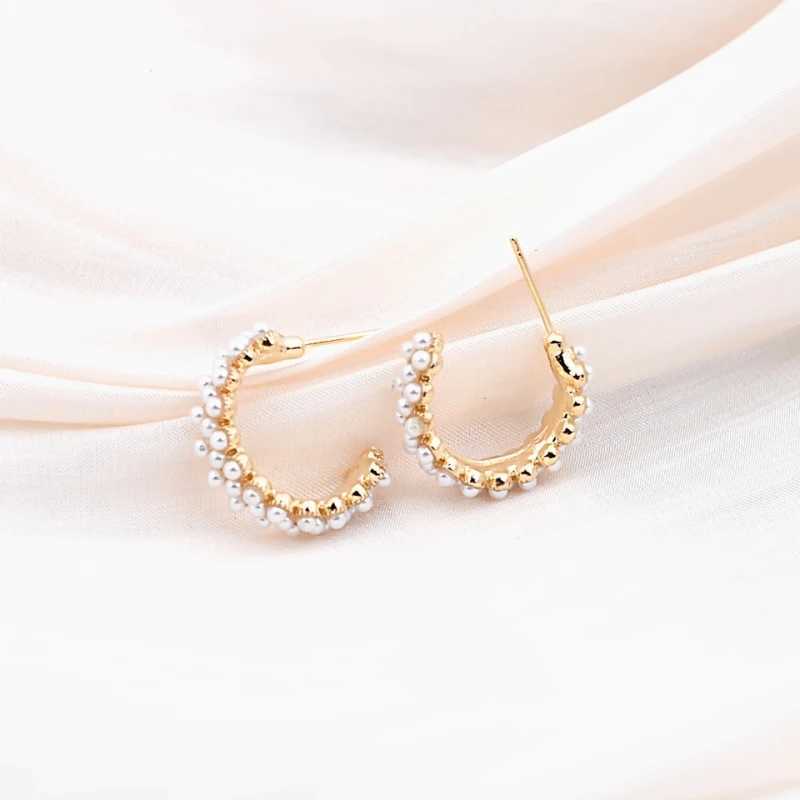 Wide Pearl C-shaped Stud Earrings for Female Full Simulated Pearl Beads Elegant Womens Wedding Party Ear Jewelry aretes de mujeX241023