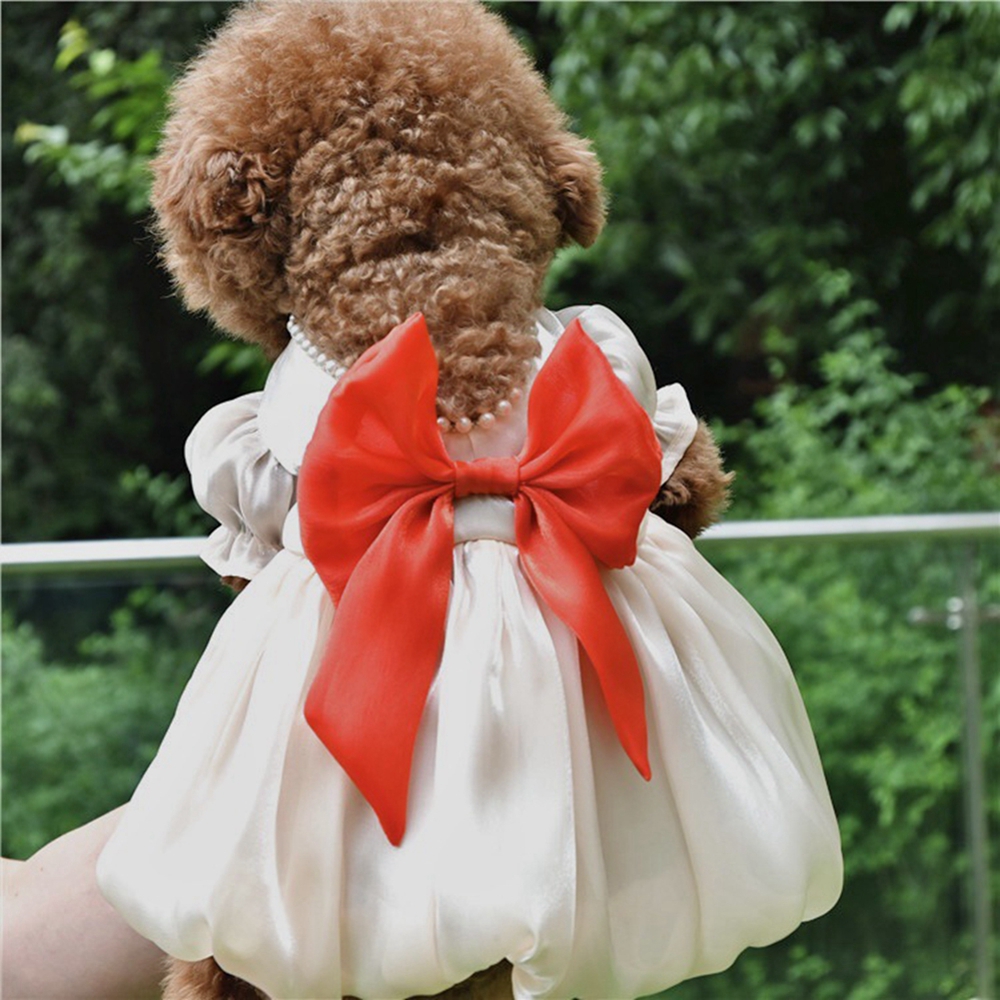 Summer Pet Dog Dress Luxury Dog Pearl Princess Skirts Short Sleeve Dress For Small Medium Dogs Cats Wedding Bowknot Dresses