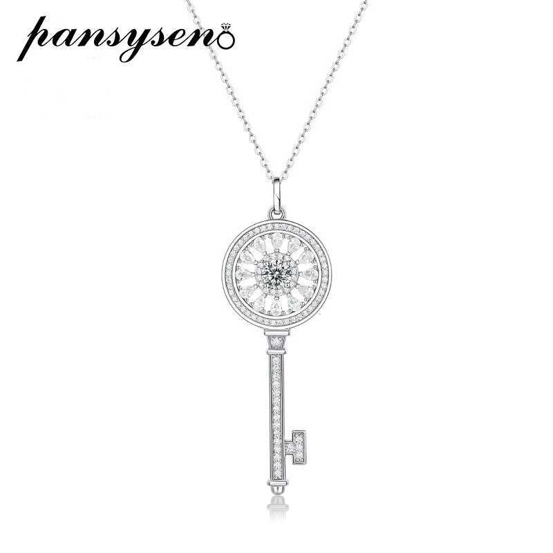 PANSYSEN Classic Key Shaped 100% 925 Pure Silver 0.5ct Genuine Mo Silica Necklace for Girls Weddings Engagement Parties Gift Wholesale W240911