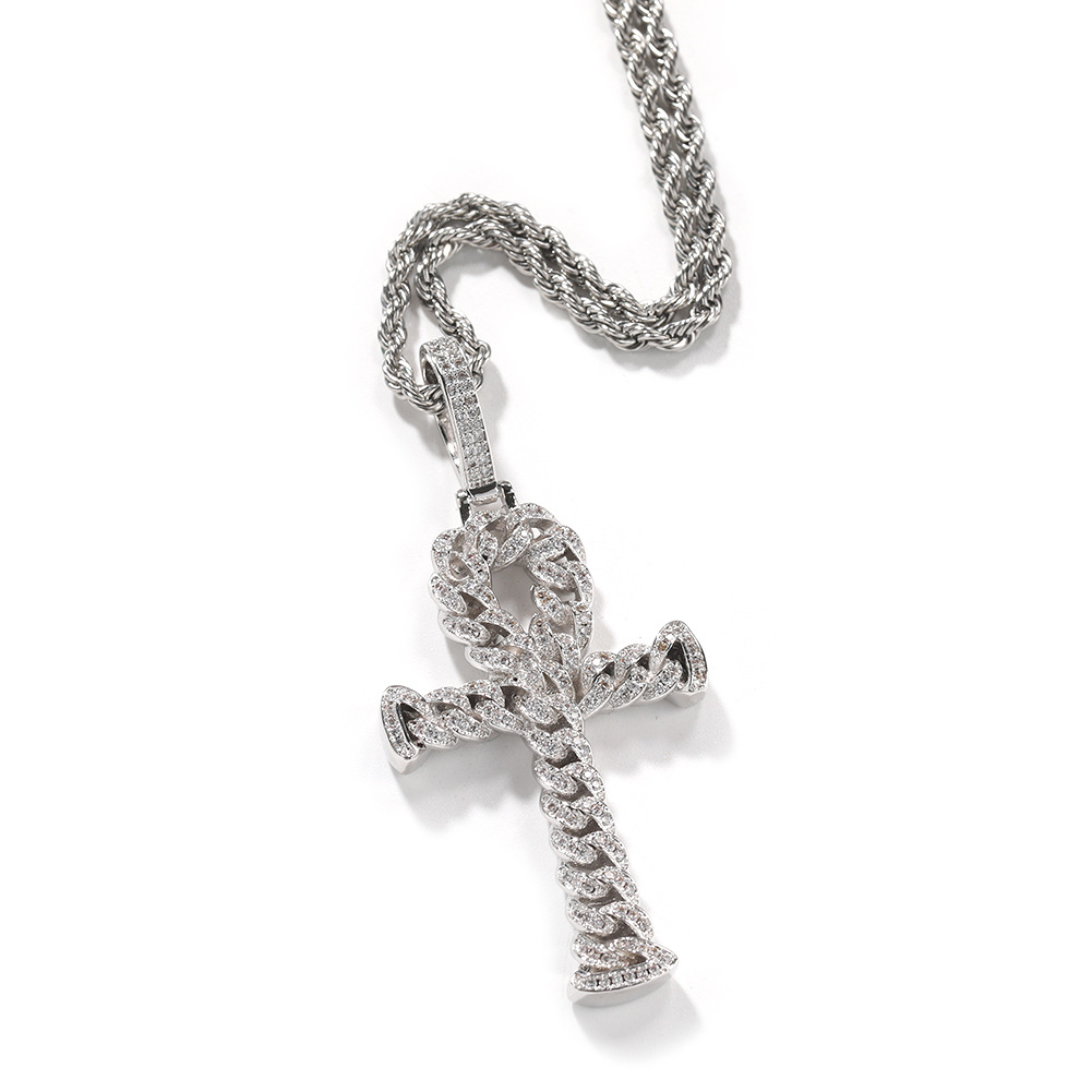 Pendant Necklaces Men Women Hip Hop Lover Heart Cross Pendant Necklace 5A Zircon White Gold Plated Jewelry