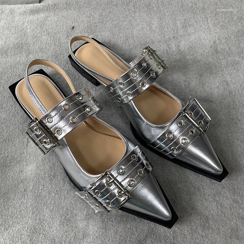 Dress Shoes Roman Female Big Size 43 Elegant Low Heels Sandals Women Slides Beach Shallow Black Mules Pointed Toe Ladies