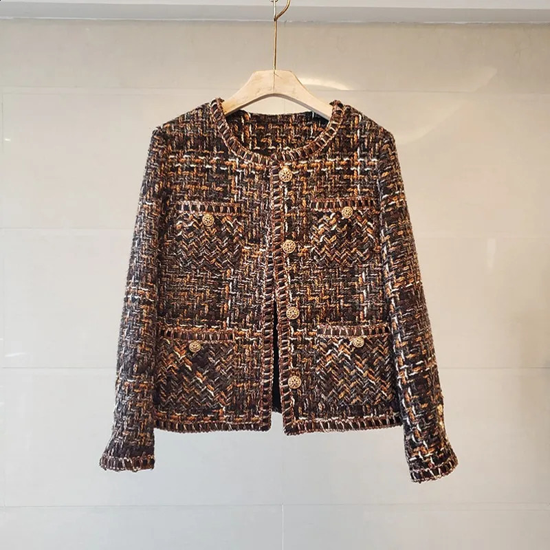 High Quality Tweed Jackets Fall French Womens Long Sleeve Plaid Woolen Coats Fashion Outerwear Suit Female Top 240830