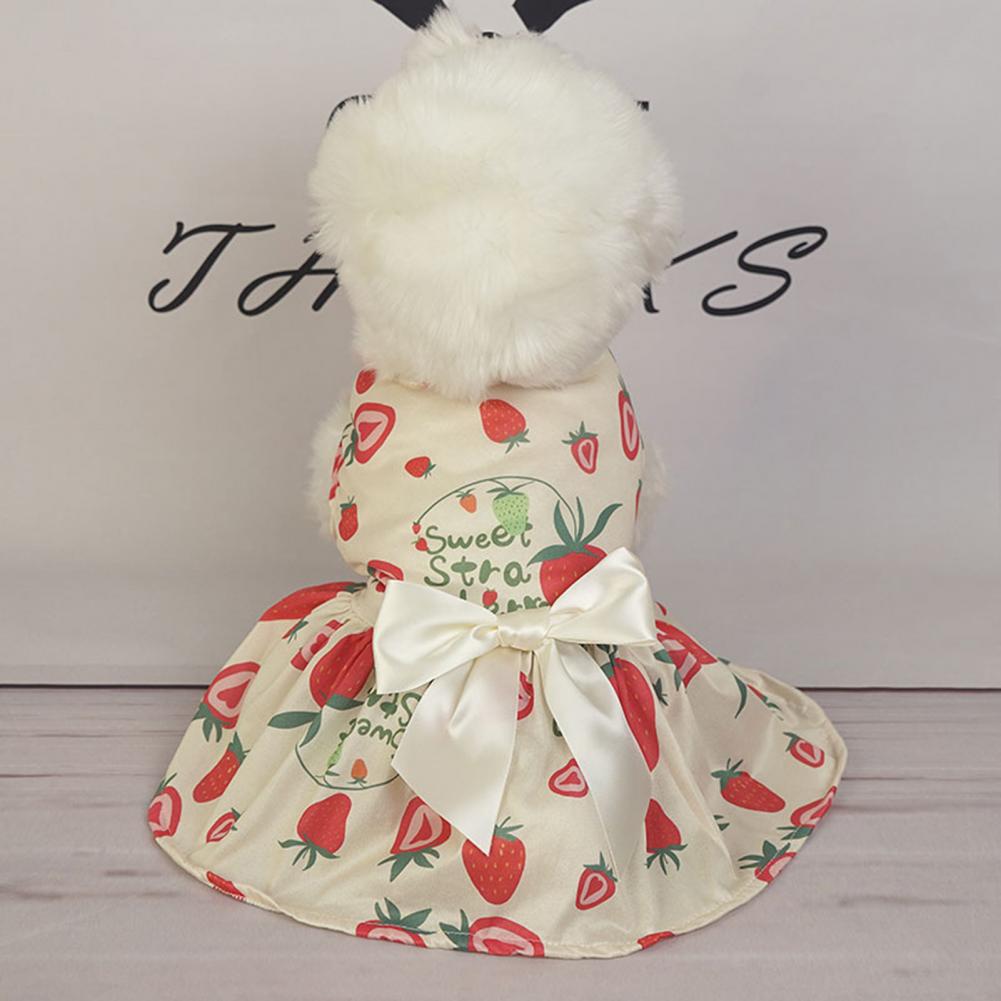 Summer Dog Dresses Sweet Ribbon Bowknot Cats Dogs Sleeveless Dress Watermelon Strawberry Fruit Print Kitten Puppy Skirt