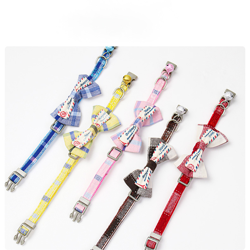 Bow Cat Collar Adjustable Plaid Cat Collars with Cute Bow and Bell To Prevent Lost Pet Collars for Cats and Puppies Accessories