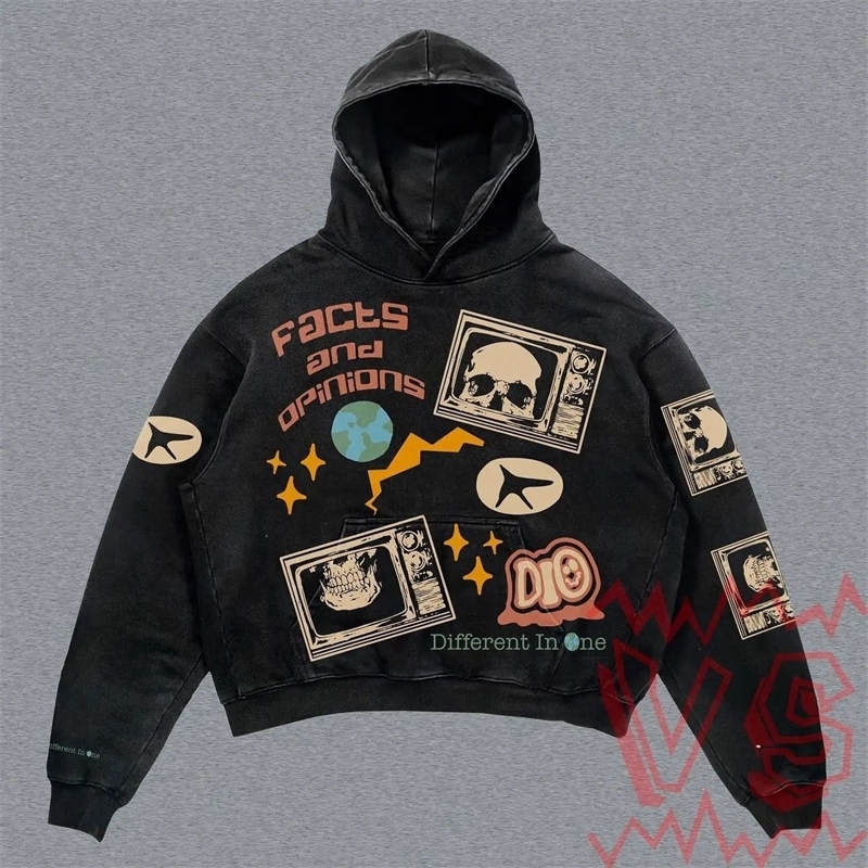 Harajuku Grey Mouth Super Large Hoodie 2024 Sportswear Garbage Hoodie Womens Gothic y2k Top Street Gothic Clothing 240911