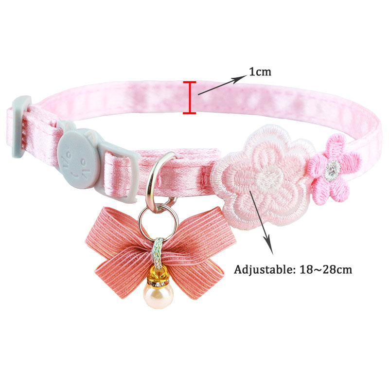 Cute Cat Collar Lace Embroidered Bow Solid Color Flower Decoration Personalized Adjustable Puppy Pearl Necklace Pet Accessories