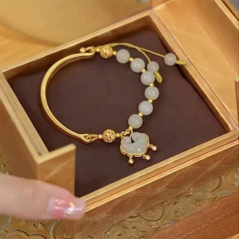 24K Peace Lock HYDangEA Half Moon Bracelet Natural and Tianyu Ruyi Long Life Lock Bracelet Jewelry 240911