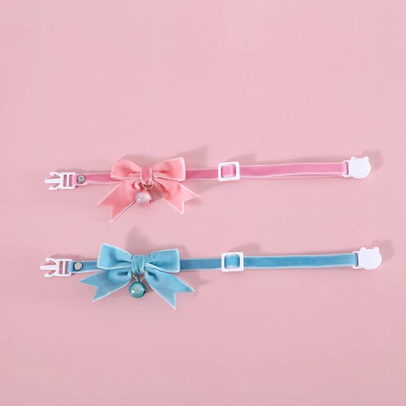 Small Pet Velvet Bowknot Collar with Bell Adjustable Breakaway Cat Collars Cute Safety Necklace Bow Tie for Cat Kitten Dog Puppy