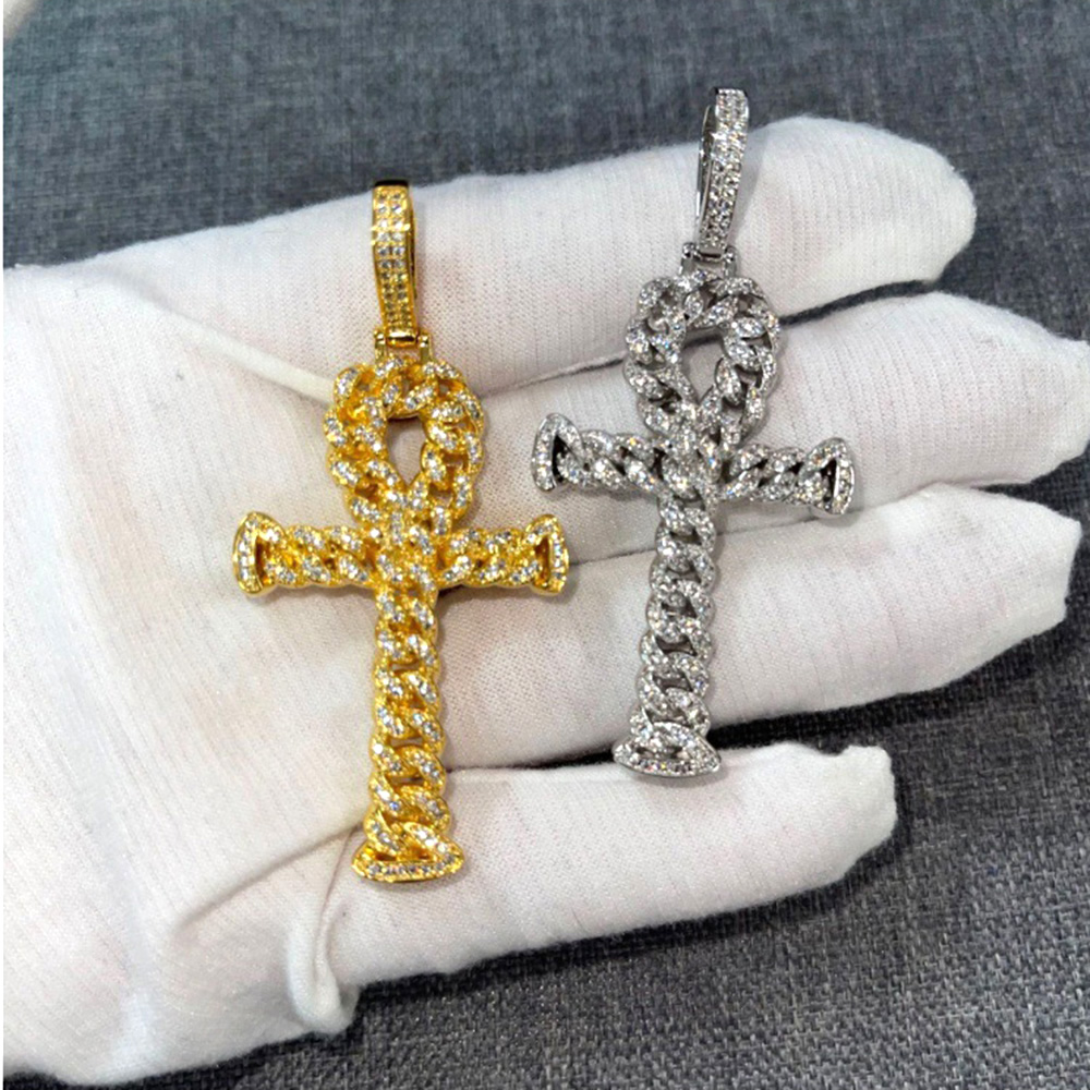 Pendant Necklaces Men Women Hip Hop Lover Heart Cross Pendant Necklace 5A Zircon White Gold Plated Jewelry