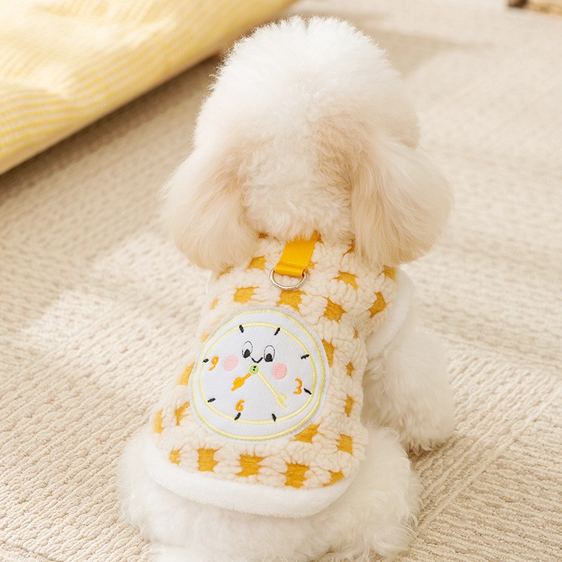 Pet Dog Coat Autumn Winter Warm Fleece Dog Clothes Time Plaid Puppy Vest Pet Dog Hoodie with D-Ring Chihuahua 2024 Dog Costume