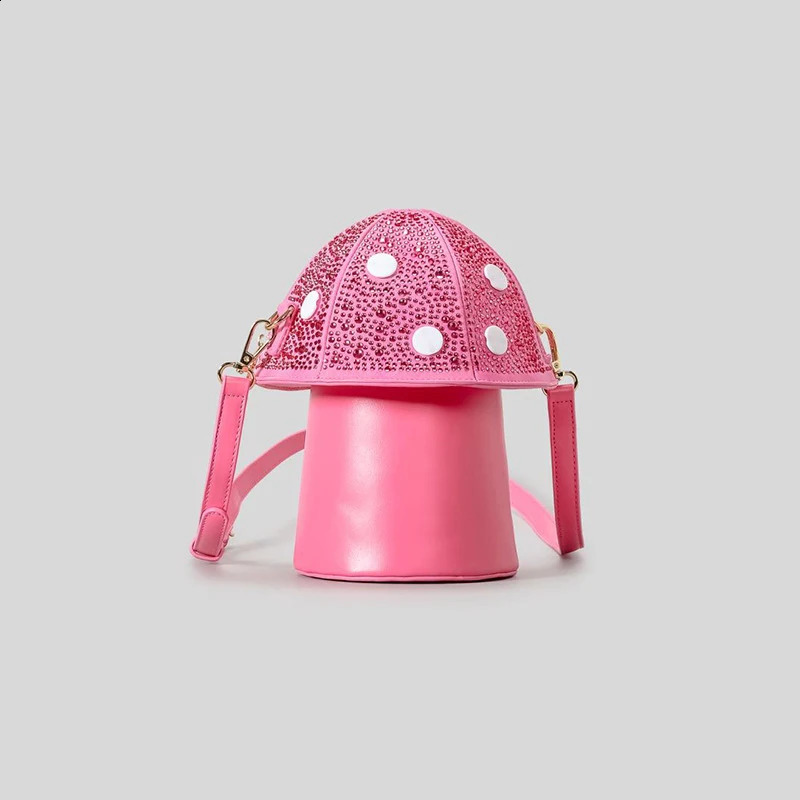 Funny Diamond Mushroom Crossbody Bag Creative Cute Pu Women Shoulder Bags Y2K Messenger Bag Small Purse for Girls 240907