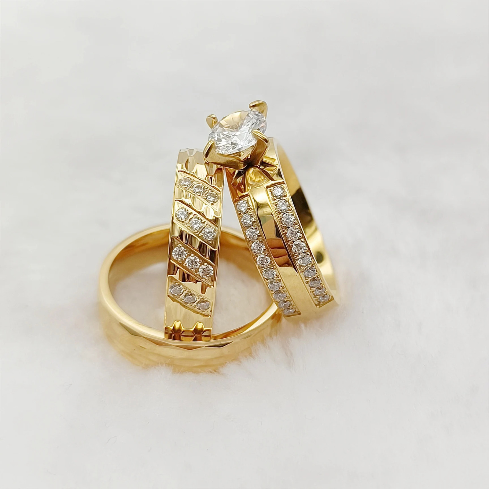 3 Bridal Promise Wedding Engagement Ring Set Western Love Alliance 24k Gold Plated Jewelry Ring 240912