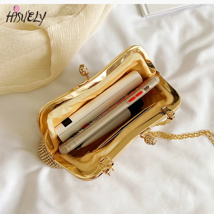 Fashion Gold Diamond Evening Bag Hassp y Handbag Elephant Chain Womens Shoulder Cross Body Wedding Party Clutch 240910