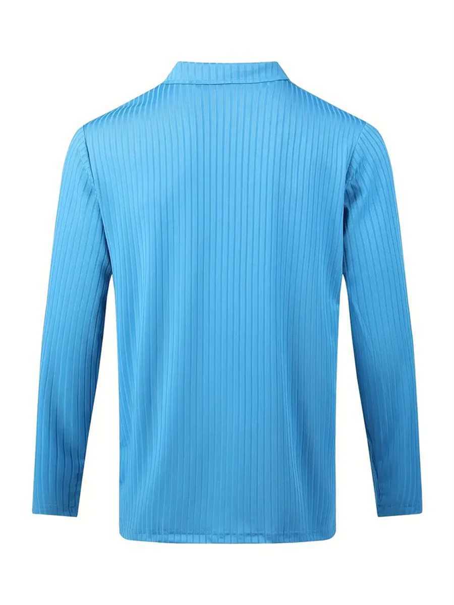 New Trend Fashion Simple High-end Solid Color Business Office Casual Striped Lapel Long Sleeve Mens POLO ShirtX240912