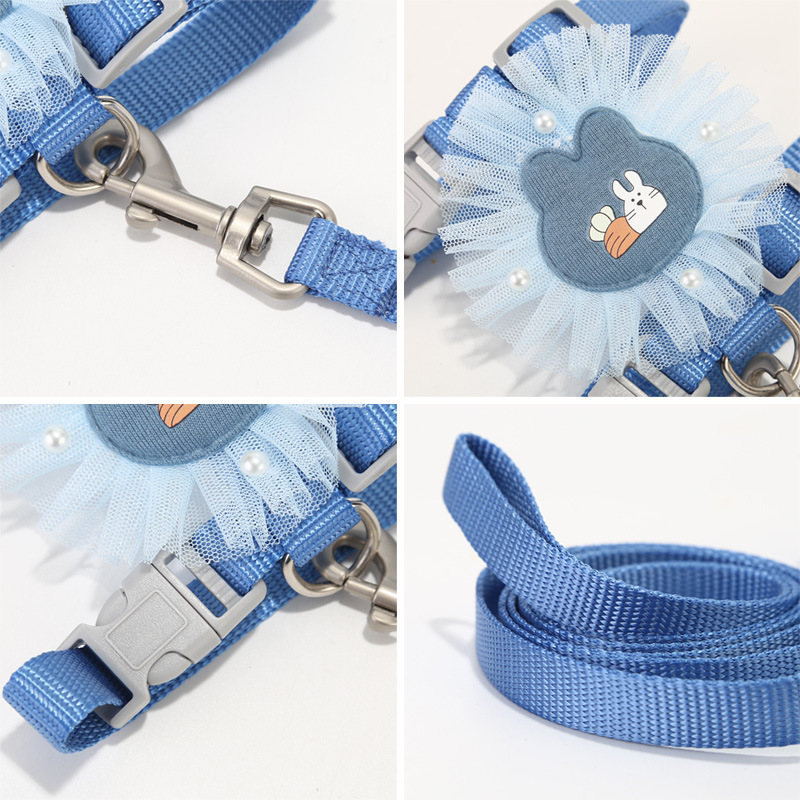 Adjustable Pet Collar and Leash Set,Imitation Nylon Lace Cat Harness Leash I-shaped Anti-breakaway Cat Leash for Dogs and Cats