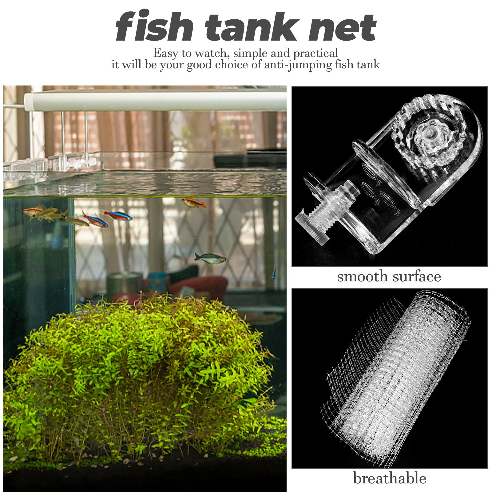 Net Tank Mesh Aquarium Netting Cover Anti Screen Escape Proof Jumping Terrarium Lid Escaping Clear Top Practical Gallon Plastic