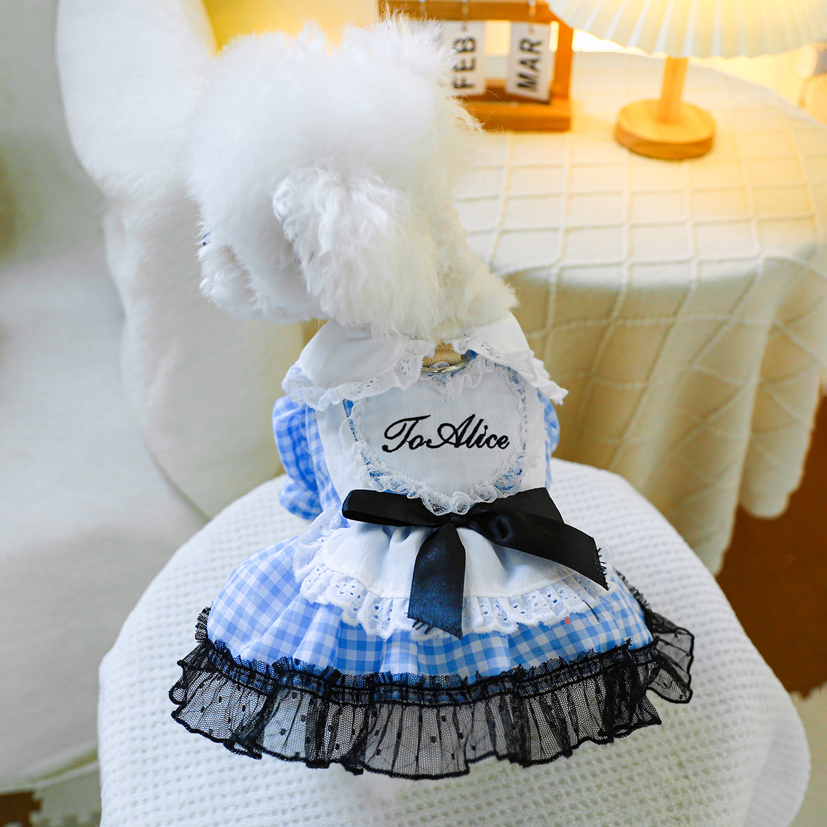 1PC Pet Clothing Cat Spring/Summer Blue Lolita Strap Princess Dress Traction Buckle Suitable for Small and Medium sized Dogs