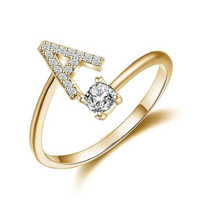 2024 Trends A-Z Womens Initial Ring Open Adjustable Stainless Steel Wedding Ring Zircon Couple Jewelry Accessories Gift W240925