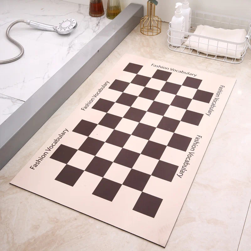 Carpets 2024 Checkerboard Floor Mat Bathroom Soft Diatom Ooze Absorbent Foot Toilet Door Non-slop Mats Entrance